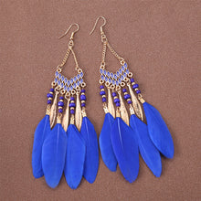 Load image into Gallery viewer, Bohemian Ethnic Style Feather Dangle Earrings For Women Colorful Tassel Beads Drop Earrings Temperament Girl Female Party Daily Jewelry
