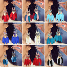 Load image into Gallery viewer, Bohemian Ethnic Style Feather Dangle Earrings For Women Colorful Tassel Beads Drop Earrings Temperament Girl Female Party Daily Jewelry
