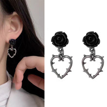 Load image into Gallery viewer, Gothic Punk Heart Earrings Hollow Thorn Rose Pendant Earrings Female Punk Charm Ear Jewelry Fashion Hip Hop Vintage Accessories
