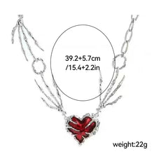 Load image into Gallery viewer, Gothic Heart Design Necklace For Women Girls Pendant Red Metal Love Short Choker Hand Bone Shape Clavicle Chain Hip Hop Accessories Aesthetic Jewelry
