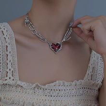 Load image into Gallery viewer, Gothic Heart Design Necklace For Women Girls Pendant Red Metal Love Short Choker Hand Bone Shape Clavicle Chain Hip Hop Accessories Aesthetic Jewelry
