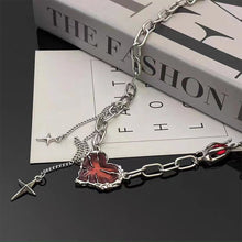 Load image into Gallery viewer, Gothic Heart Design Necklace For Women Girls Pendant Red Metal Love Short Choker Hand Bone Shape Clavicle Chain Hip Hop Accessories Aesthetic Jewelry
