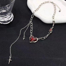 Load image into Gallery viewer, Gothic Heart Design Necklace For Women Girls Pendant Red Metal Love Short Choker Hand Bone Shape Clavicle Chain Hip Hop Accessories Aesthetic Jewelry

