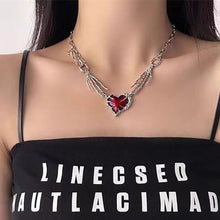 Load image into Gallery viewer, Gothic Heart Design Necklace For Women Girls Pendant Red Metal Love Short Choker Hand Bone Shape Clavicle Chain Hip Hop Accessories Aesthetic Jewelry
