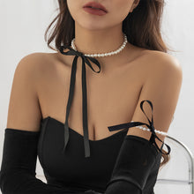 Load image into Gallery viewer, Fashion Imitation Pearl Choker Necklace For Woman Adjustable Bow Tie Lace Up Velvet Chain Romantic Female Elegant Banquet Jewelry Accessories
