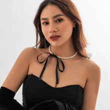 Load image into Gallery viewer, Fashion Imitation Pearl Choker Necklace For Woman Adjustable Bow Tie Lace Up Velvet Chain Romantic Female Elegant Banquet Jewelry Accessories
