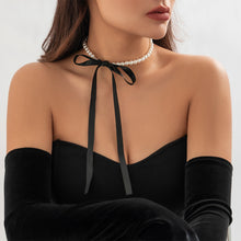 Load image into Gallery viewer, Fashion Imitation Pearl Choker Necklace For Woman Adjustable Bow Tie Lace Up Velvet Chain Romantic Female Elegant Banquet Jewelry Accessories
