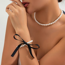 Load image into Gallery viewer, Fashion Imitation Pearl Choker Necklace For Woman Adjustable Bow Tie Lace Up Velvet Chain Romantic Female Elegant Banquet Jewelry Accessories
