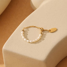 Load image into Gallery viewer, French Retro Style Pearl Rings Adjustable Gold Color Ring Tassel Chain Temperament Ring Finger Band Fashion Jewelry Accessories Gift for Women Girls
