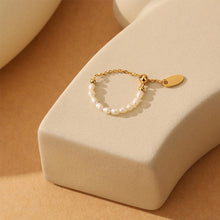 Load image into Gallery viewer, French Retro Style Pearl Rings Adjustable Gold Color Ring Tassel Chain Temperament Ring Finger Band Fashion Jewelry Accessories Gift for Women Girls
