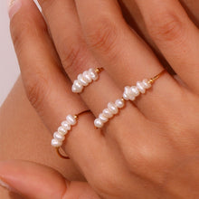 Load image into Gallery viewer, Elegant Natural White Pearl Rings For Women Irregular Gold Color Ring With Stainless Steel Beads Fashion Thin Jewelry Accessories Gift
