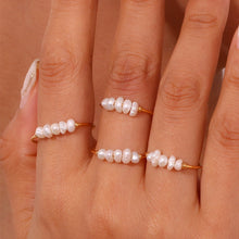 Load image into Gallery viewer, Elegant Natural White Pearl Rings For Women Irregular Gold Color Ring With Stainless Steel Beads Fashion Thin Jewelry Accessories Gift

