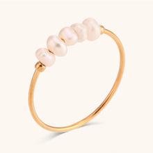 Load image into Gallery viewer, Elegant Natural White Pearl Rings For Women Irregular Gold Color Ring With Stainless Steel Beads Fashion Thin Jewelry Accessories Gift
