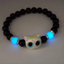 Load image into Gallery viewer, Cute Cat Luminous Bracelets For Women Men Black White Animal Head Beaded Hand Chain Handmade Adjustable Glow In The Dark Gift
