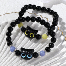 Load image into Gallery viewer, Cute Cat Luminous Bracelets For Women Men Black White Animal Head Beaded Hand Chain Handmade Adjustable Glow In The Dark Gift
