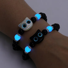 Load image into Gallery viewer, Cute Cat Luminous Bracelets For Women Men Black White Animal Head Beaded Hand Chain Handmade Adjustable Glow In The Dark Gift
