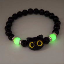 Load image into Gallery viewer, Cute Cat Luminous Bracelets For Women Men Black White Animal Head Beaded Hand Chain Handmade Adjustable Glow In The Dark Gift

