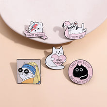 Load image into Gallery viewer, Pearl Cat Enamel Pins Funny Oil Painting Kitten Brooches Lapel Badges For Women Men Cute Cartoon Animal On Backpack Jewelry Gifts
