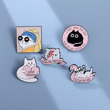 Load image into Gallery viewer, Pearl Cat Enamel Pins Funny Oil Painting Kitten Brooches Lapel Badges For Women Men Cute Cartoon Animal On Backpack Jewelry Gifts

