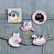 Load image into Gallery viewer, Pearl Cat Enamel Pins Funny Oil Painting Kitten Brooches Lapel Badges For Women Men Cute Cartoon Animal On Backpack Jewelry Gifts
