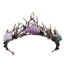 Load image into Gallery viewer, Vintage Natural Amethyst Stone Tiaras For Women White Crystal Metal Crowns Party Hair Metal Jewelry Fashion Wedding Hair Accessories
