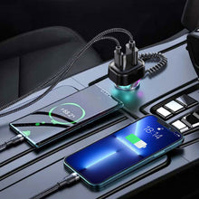Load image into Gallery viewer, PD 30W Fast Car Charger With Spring Wire Atmosphere Light Cigarette Lighter Converter 3 Output For 12V-24V Cars
