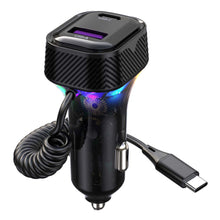 Load image into Gallery viewer, PD 30W Fast Car Charger With Spring Wire Atmosphere Light Cigarette Lighter Converter 3 Output For 12V-24V Cars
