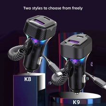 Load image into Gallery viewer, PD 30W Fast Car Charger With Spring Wire Atmosphere Light Cigarette Lighter Converter 3 Output For 12V-24V Cars

