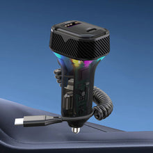 Load image into Gallery viewer, PD 30W Fast Car Charger With Spring Wire Atmosphere Light Cigarette Lighter Converter 3 Output For 12V-24V Cars
