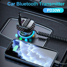 Load image into Gallery viewer, PD 30W Quick Charge Car Bluetooth Charger With Spring Wire Atmosphere Light FM USB Flash Disk Player
