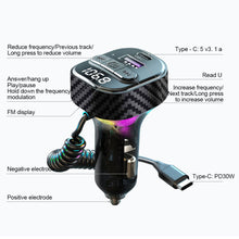 Load image into Gallery viewer, PD 30W Quick Charge Car Bluetooth Charger With Spring Wire Atmosphere Light FM USB Flash Disk Player
