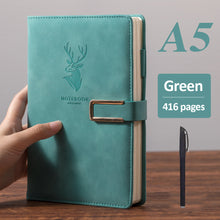 Load image into Gallery viewer, 416 Pages paper A5 Faux Leather Thick Business Notebook Magnetic Snap Side with Pen
