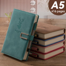Load image into Gallery viewer, 416 Pages paper A5 Faux Leather Thick Business Notebook Magnetic Snap Side with Pen
