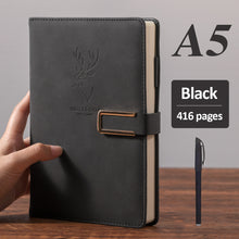 Load image into Gallery viewer, 416 Pages paper A5 Faux Leather Thick Business Notebook Magnetic Snap Side with Pen
