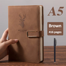 Load image into Gallery viewer, 416 Pages paper A5 Faux Leather Thick Business Notebook Magnetic Snap Side with Pen

