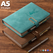 Load image into Gallery viewer, 416 Pages paper A5 Faux Leather Thick Business Notebook Magnetic Snap Side with Pen
