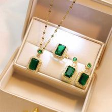 Load image into Gallery viewer, Luxury Fashion Exquisite Quadrate Necklace Earrings Ring Jewelry Set for Women Temperament Alloy Geometric Design Gift Pendant Jewelry Set
