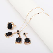 Load image into Gallery viewer, Luxury Fashion Exquisite Quadrate Necklace Earrings Ring Jewelry Set for Women Temperament Alloy Geometric Design Gift Pendant Jewelry Set

