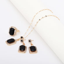 Load image into Gallery viewer, Luxury Fashion Exquisite Quadrate Necklace Earrings Ring Jewelry Set for Women Temperament Alloy Geometric Design Gift Pendant Jewelry Set
