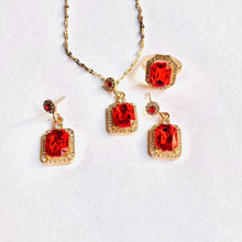 Load image into Gallery viewer, Luxury Fashion Exquisite Quadrate Necklace Earrings Ring Jewelry Set for Women Temperament Alloy Geometric Design Gift Pendant Jewelry Set
