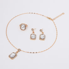Load image into Gallery viewer, Luxury Fashion Exquisite Quadrate Necklace Earrings Ring Jewelry Set for Women Temperament Alloy Geometric Design Gift Pendant Jewelry Set
