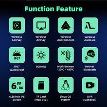 Load image into Gallery viewer, 7.0inch IPS Wireless Motorcycle CarPlay Navigation Android Auto Airplay Motorcycle Wireless Helmet Screen DVR with Dual Bluetooth
