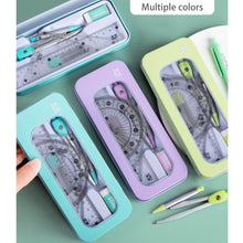 Load image into Gallery viewer, 7pcs Geometric Mathematical Drawing Tool Set Multi-functional Compass Protractor Ruler Eraser
