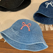 Load image into Gallery viewer, Cowboy Bucket Hat For Women Embroidery Bow Tie Fisherman Hat Fashion Outdoor Casual Cap Washed Denim Hat Travel Sunscreen Gift

