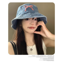 Load image into Gallery viewer, Cowboy Bucket Hat For Women Embroidery Bow Tie Fisherman Hat Fashion Outdoor Casual Cap Washed Denim Hat Travel Sunscreen Gift
