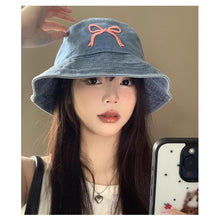 Load image into Gallery viewer, Cowboy Bucket Hat For Women Embroidery Bow Tie Fisherman Hat Fashion Outdoor Casual Cap Washed Denim Hat Travel Sunscreen Gift
