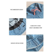 Load image into Gallery viewer, Cowboy Bucket Hat For Women Embroidery Bow Tie Fisherman Hat Fashion Outdoor Casual Cap Washed Denim Hat Travel Sunscreen Gift
