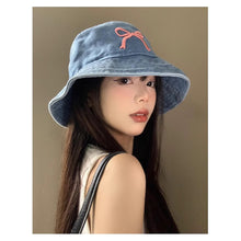 Load image into Gallery viewer, Cowboy Bucket Hat For Women Embroidery Bow Tie Fisherman Hat Fashion Outdoor Casual Cap Washed Denim Hat Travel Sunscreen Gift
