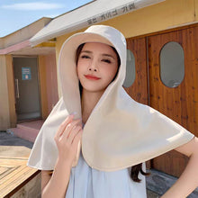 Load image into Gallery viewer, Women Large Brim Sun Hat Bucket Cap with Neck Flap Full Protection Anti-UV Outdoor Hats Solid Color Ponytail Cap Travel Female Gift
