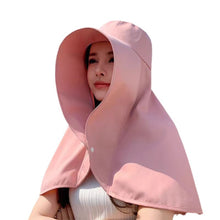 Load image into Gallery viewer, Women Large Brim Sun Hat Bucket Cap with Neck Flap Full Protection Anti-UV Outdoor Hats Solid Color Ponytail Cap Travel Female Gift
